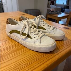 Madewell White and Olive Sneakers with Leopard Detail